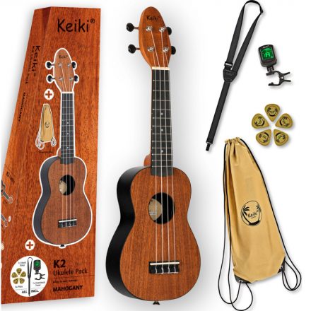 Keiki K2-MAH szoprán ukulele szett, mahagóni